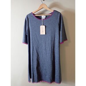 Natural Life Gray T-Shirt Dress Purple Hem Line Small Tunic Boho NWT